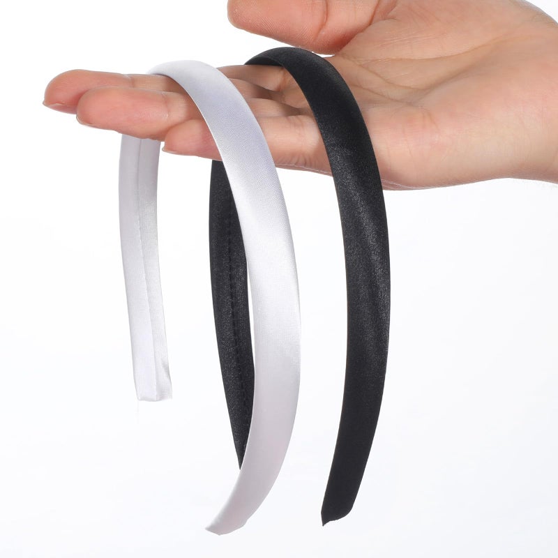 Qulkws 2 PCS Soft Satin Headband, Velvet Padded Headbands, Fashion Elastic Solid Hairband for Women Cosplay Holiday Halloween Crafts Gifts, Black & White - Image 3